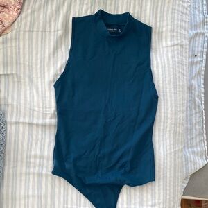 Abercrombie & Fitch Sleeveless Mock Neck Bodysuit - Teal Blue